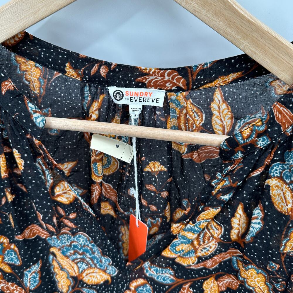 Sundry for Evereve NWT Felicity Floral 100% Cotton V Neck Midi Dress // S - Picture 7 of 13
